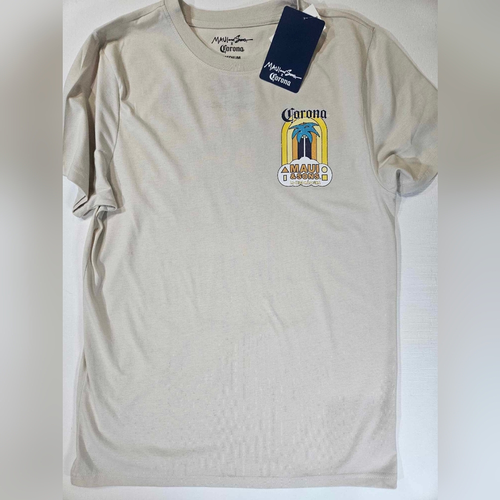 Corona T-Shirt Mens Medium Maui And Sons Cream‎ Color Graphic Caual Beer Tee NEW
